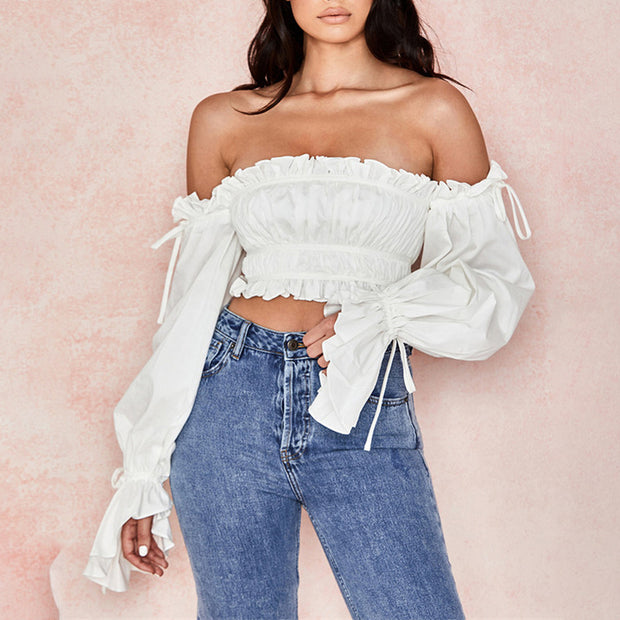 Sexy  puff sleeve lace up crop top