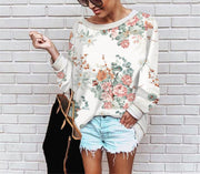 Fashion printed leopard flower sweater loose top