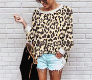 Fashion printed leopard flower sweater loose top
