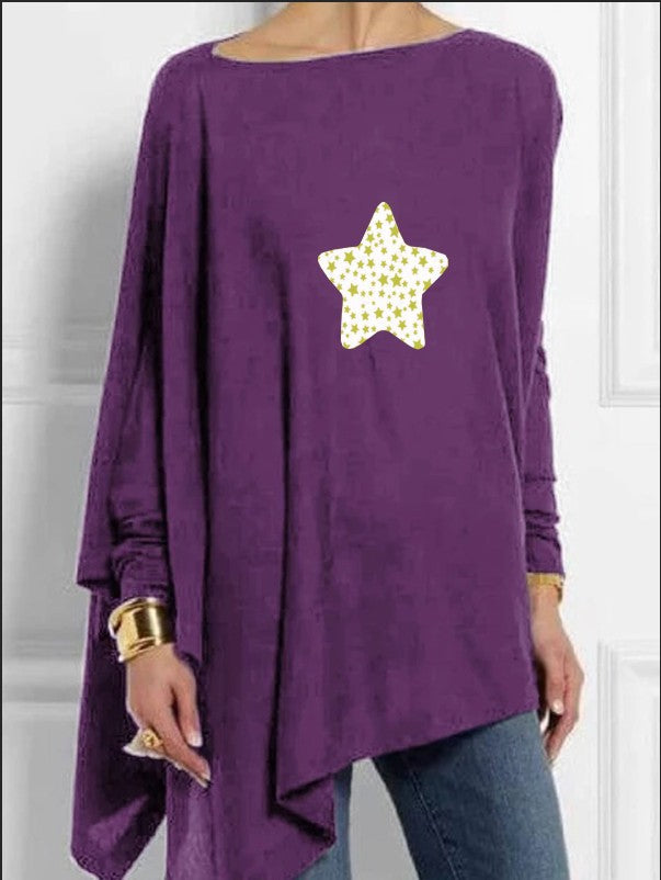 Fashion casual long-sleeved irregular solid color pullover T-shirt