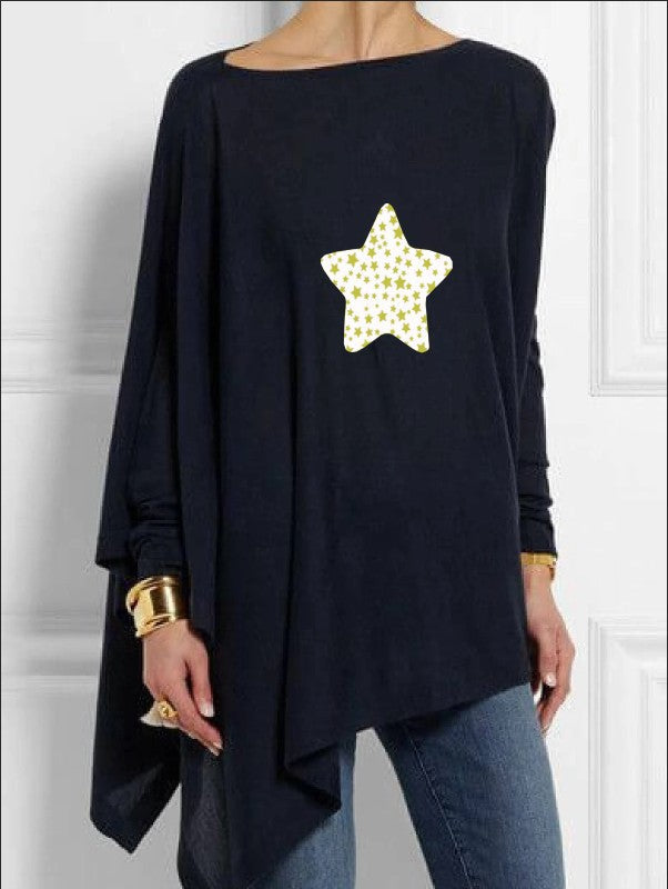 Fashion casual long-sleeved irregular solid color pullover T-shirt