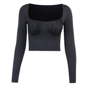 Fashionable and simple slim-fit, pleated show chest temperament, long-sleeved sexy T-shirt