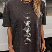 Fashion printed moon pattern loose round neck t-shirt