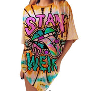 Graffiti print short-sleeved mid-length loose-fitting trendy street women's T-shirt