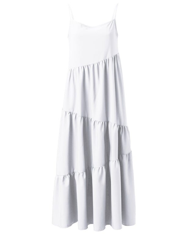 Loose Strap Beach Solid Pleated Dress