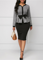 Houndstooth stitching bow professional step skirt