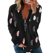 V-neck long-sleeved faded flame loose zipper T-shirt