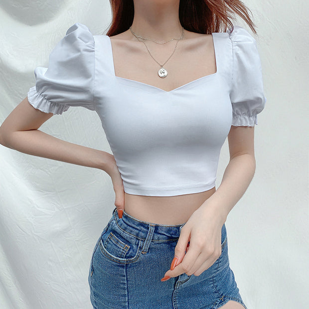 Casual trend retro palace style square neck short-sleeved blouse women