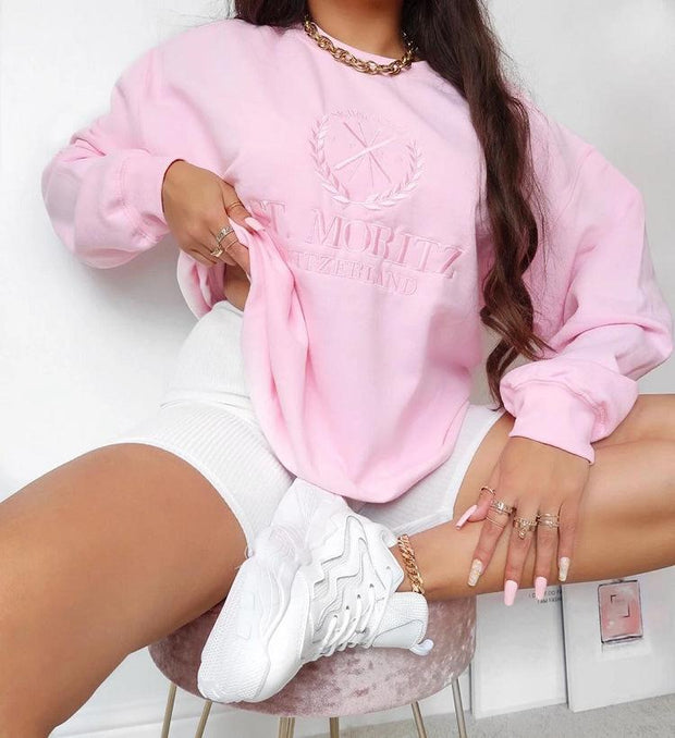 Long Sleeve Casual Letter Embroidered Pullover Sweatshirt