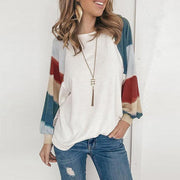 Fashion casual round neck watercolor lantern sleeve long sleeve top