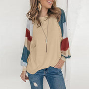 Fashion casual round neck watercolor lantern sleeve long sleeve top