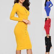 Long-sleeved sweater slim sexy ribbed button knitted hip dress