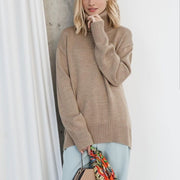 Fall/winter women's solid color lapel classic knitted casual pullover sweater