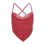 Women's fashion one-word neck strap sexy halter low-cut sequin camisole