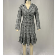 Fashion double-breasted plaid commuter dress women