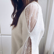 Sexy round neck characteristic hollow lace top