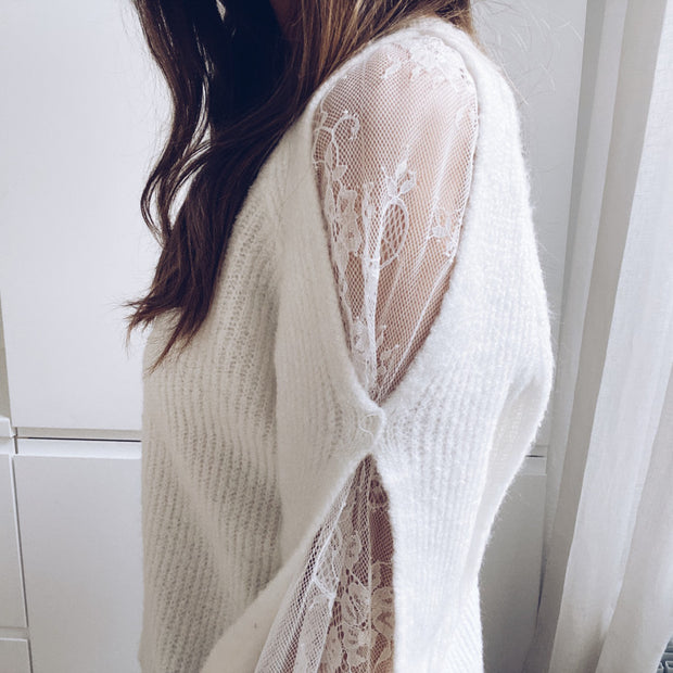 Sexy round neck characteristic hollow lace top