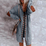 Sweater women's hooded color-blocking sweater long-sleeved mid-length coat