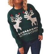 Christmas sweater round neck long sleeve knitted elk pullover