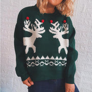 Christmas sweater round neck long sleeve knitted elk pullover