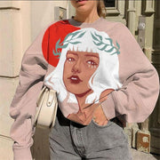 Fashion cartoon print round neck long sleeve sweater women