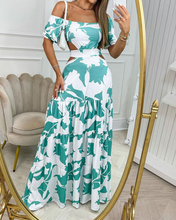 Slim Fit Printed Cutout Lace-Up Dress