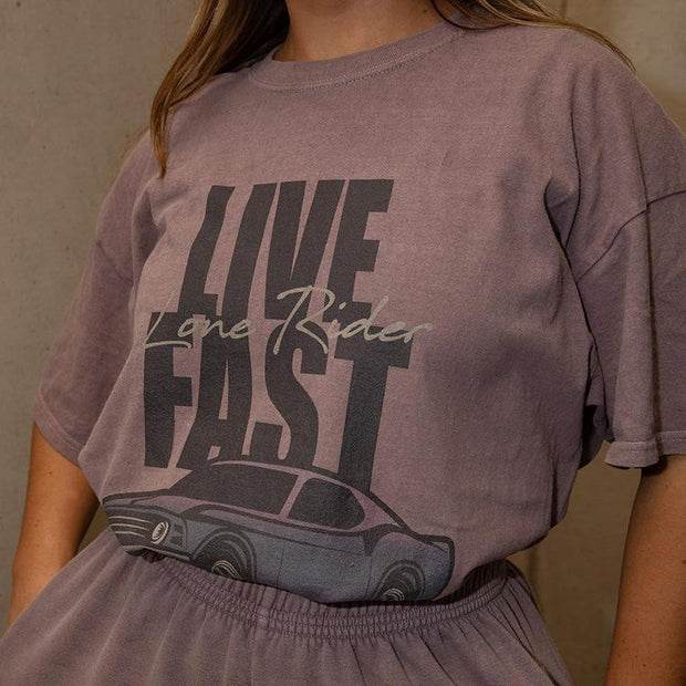 American retro car letter printing round neck T-shirt women short-sleeved loose T-shirt