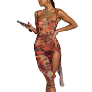 Women's one-shoulder fashion sexy bag hip slim printed dress