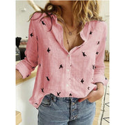 Loose button printed long-sleeved shirt