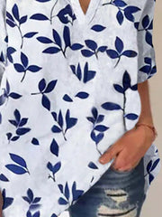 Casual temperament printed pullover short sleeve V-neck loose blouse