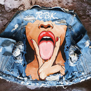 Fashion trendy cool graffiti illustration denim jacket
