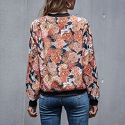 Floral printed zipper long-sleeved jacket