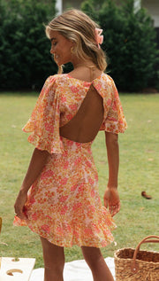 Summer V-neck  fashion print sexy backless mini dress