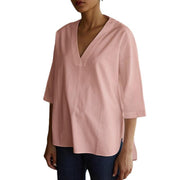 V-neck solid color three-quarter sleeve pullover shirt