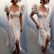 Casual women's digital printed short-sleeved V-neck large swing dress