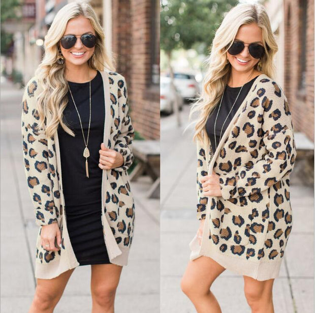Sexy cardigan leopard print comfortable slim coat