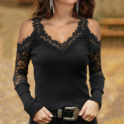 Pullover lace lace sling V-neck mesh bottoming shirt