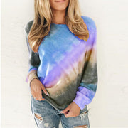 Fashion tie-dye gradient printing round neck long sleeve casual T-shirt top