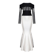Fashion classic striped stitching bag hip dress long skirt
