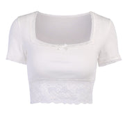 Sexy lace stitching sexy short square neck blouse women's summer