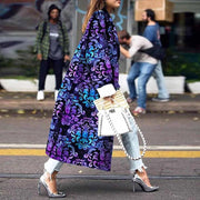Long lapel printed double-breasted long-sleeved flower trench coat