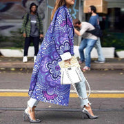 Long lapel printed double-breasted long-sleeved flower trench coat