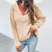 Women's suit collar padded pullover sweater