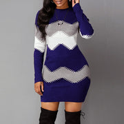 Mid-length round neck long-sleeved knit bag hip bottoming dress