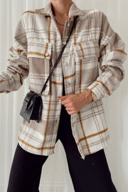 Fashion women's checked pocket mid-length jacket