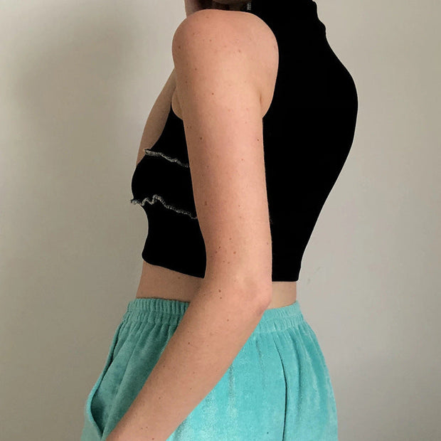 Women's round neck sleeveless contrast stitching fashion sexy slim tank top