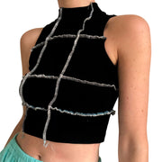 Women's round neck sleeveless contrast stitching fashion sexy slim tank top