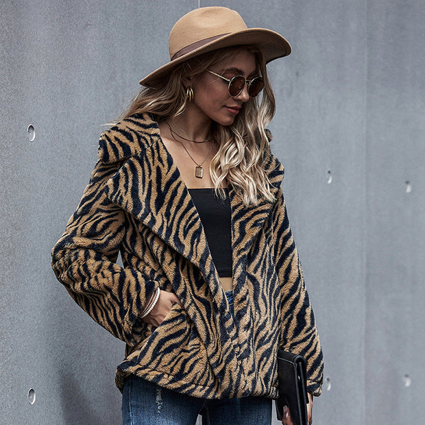 Fashion tiger print long-sleeved lapel autumn jacket