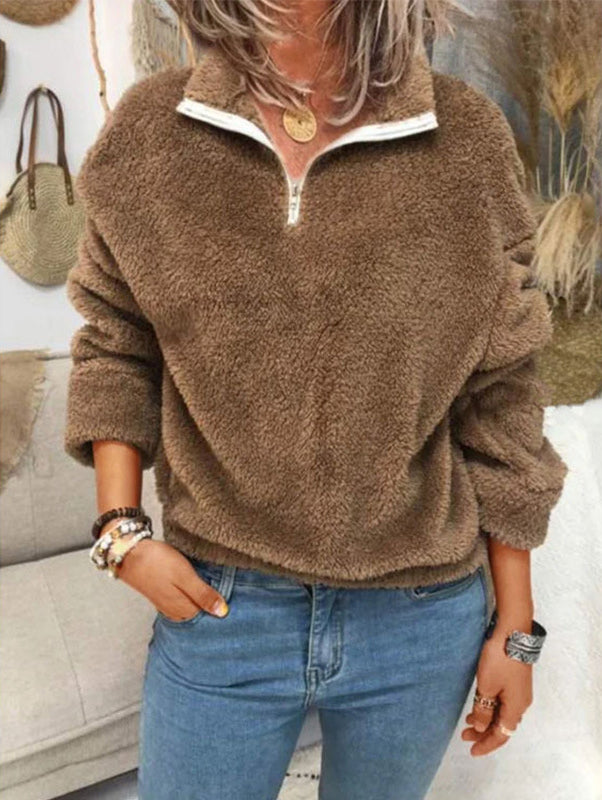 Fashion solid color double-faced fleece sweater coat women