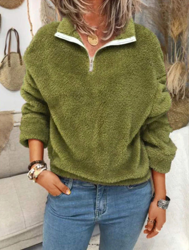 Fashion solid color double-faced fleece sweater coat women